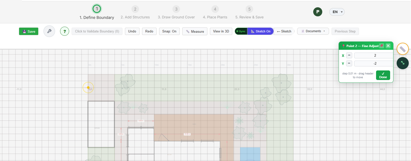 The 5-step workflow progress bar at the top of the designer showing steps 1-5