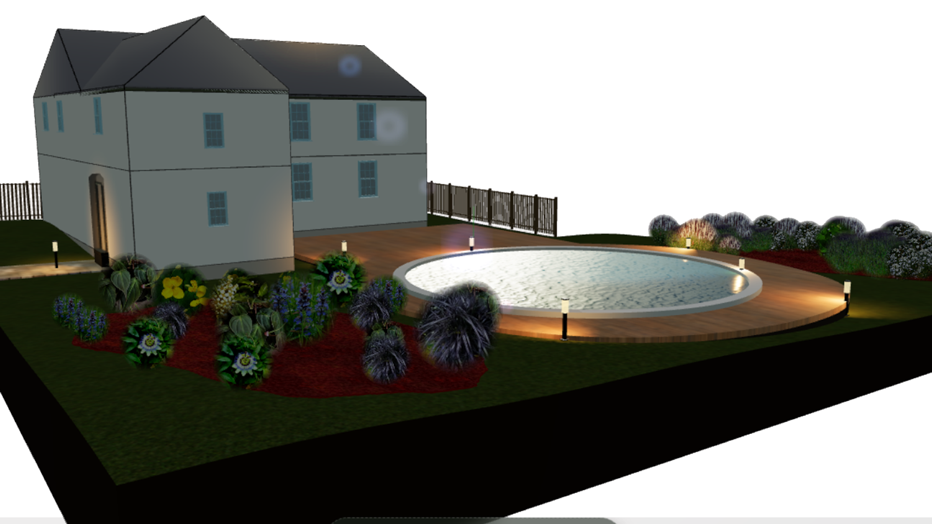 Vue de jardin 3D nocturne